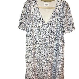 Adrienne Speckled V-Neck Dress Floral Ditsy Print Puff Sleeve Women’s Small